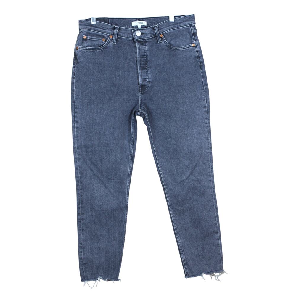 Re/Done Faded Black Wash High Rise Straight Raw Hem‎ Denim Jeans Pants Size 31